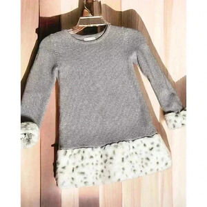Girls Catharine Malandrino Long Silver Sweater With Animal Print Faux Fur Size6X